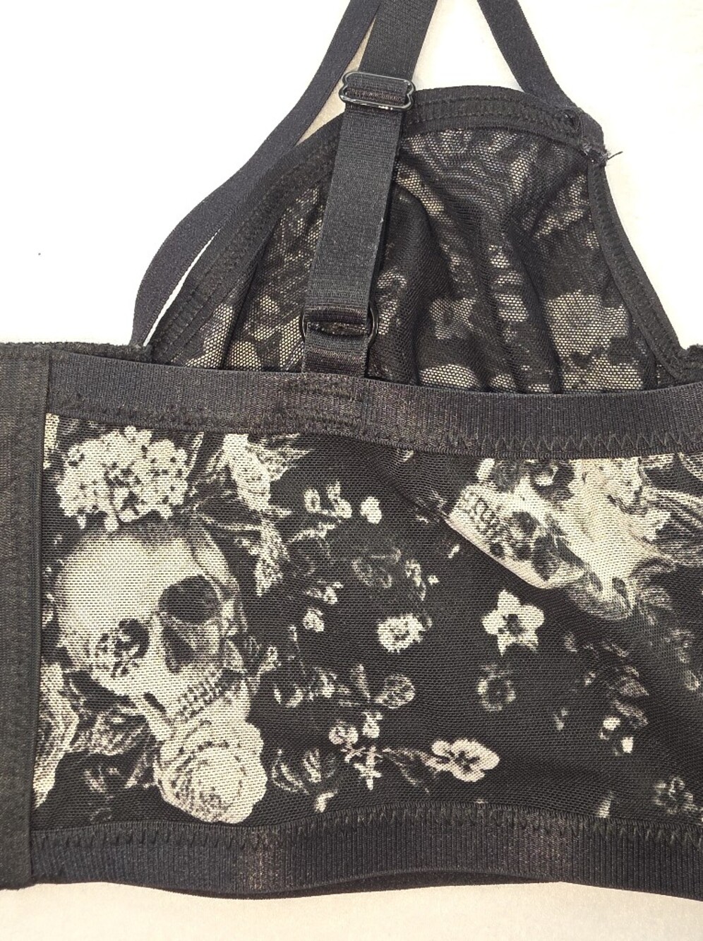 NEW Torrid 0 12 Black Skull Floral Mesh Strappy Longline Wired Bra CX-3877 - Picture 11 of 12
